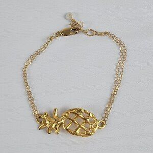 TRUDI 14K GF Pineapple Charm Chain Bracelet 6.25-7.25 In Sizable Lobster Clasp